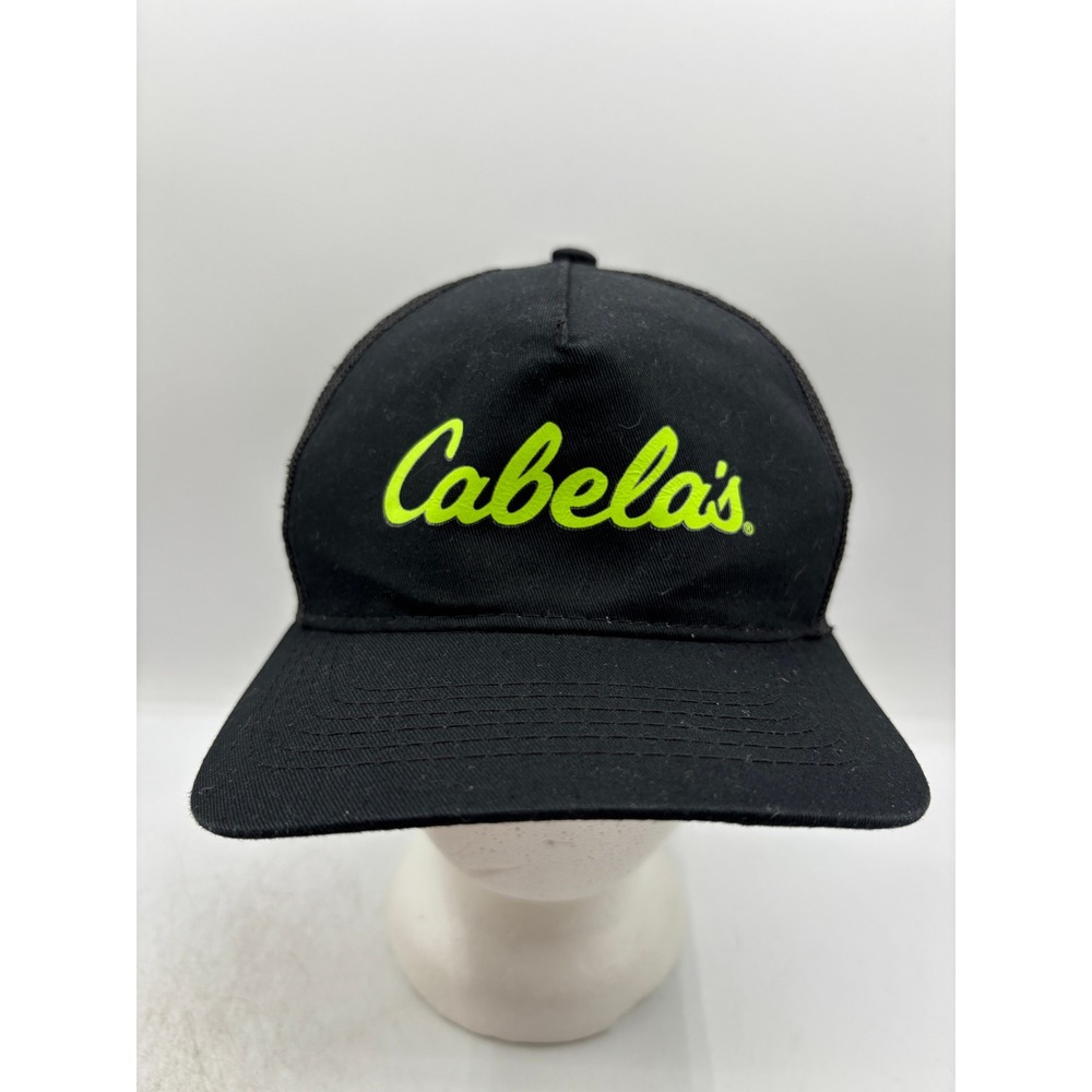 Cabela's Trucker hat Black Neon Lime Script Logo Mesh Snapback Bass Pro OSFM